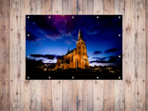 Tuinposter, tuindoek, kerk Schagen, markt schagen