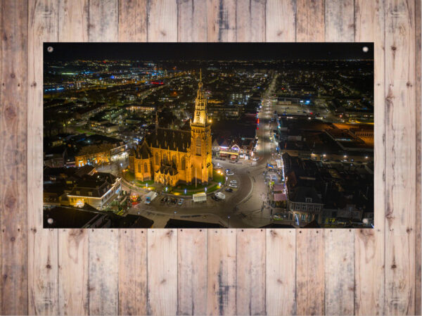 Tuinposter kerk schagen avond